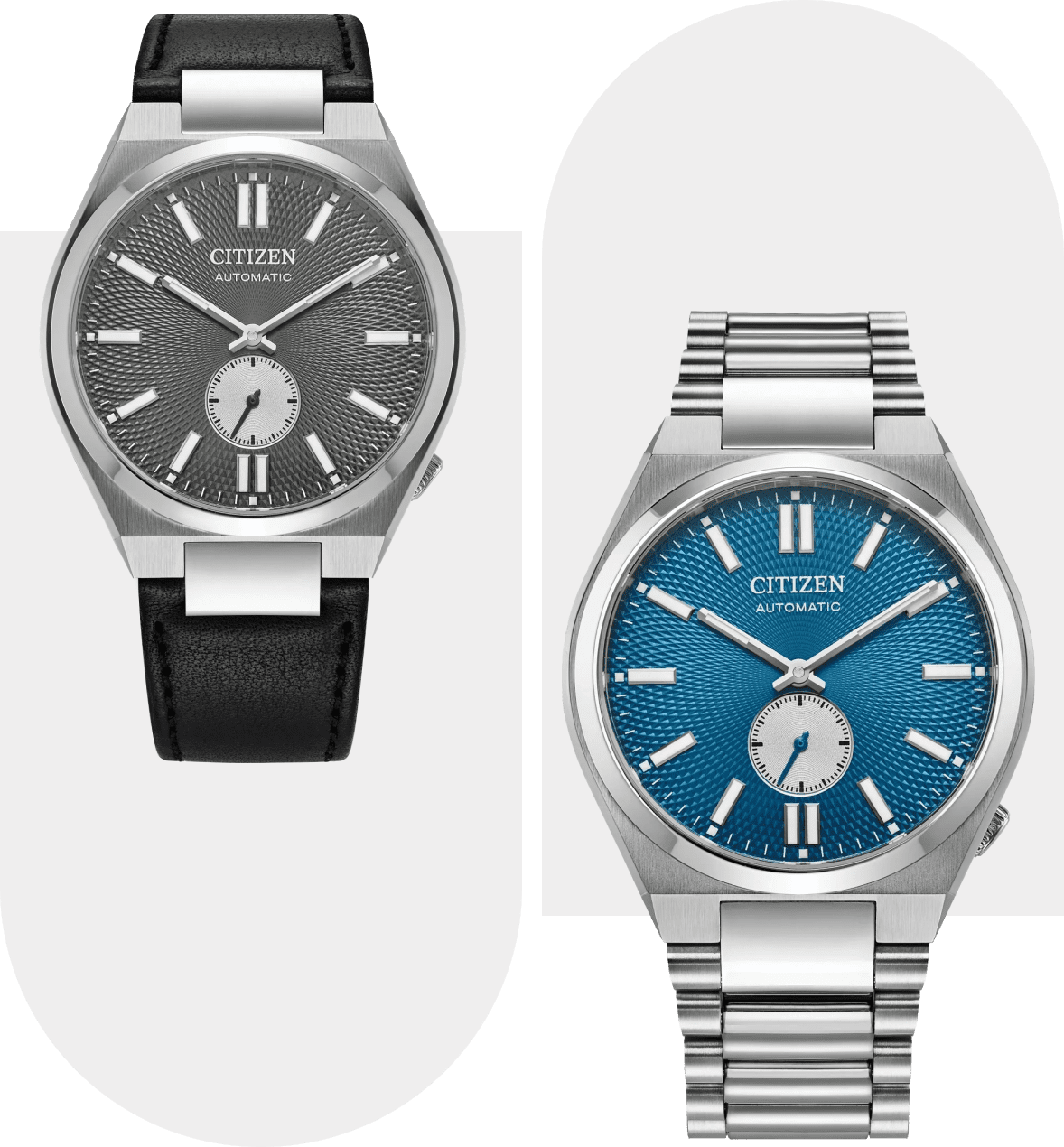 Two Citizen automatic watches, black and blue. Two Citizen automatic watches, black and blue.