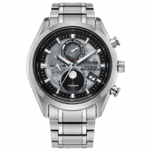 Citizen Eco-Drive titanium watch with black dial.