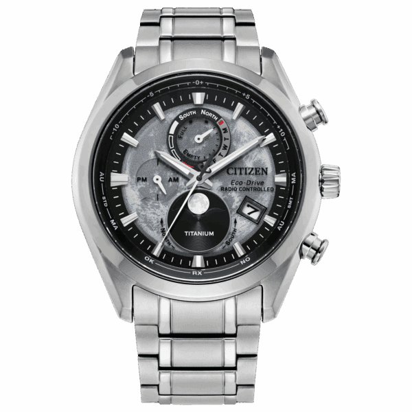 Citizen Eco-Drive titanium watch with black dial.