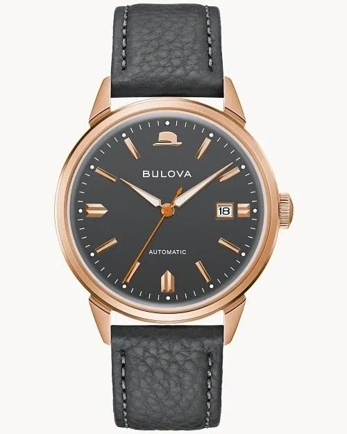 Luxury watch with black strap and gold accents.