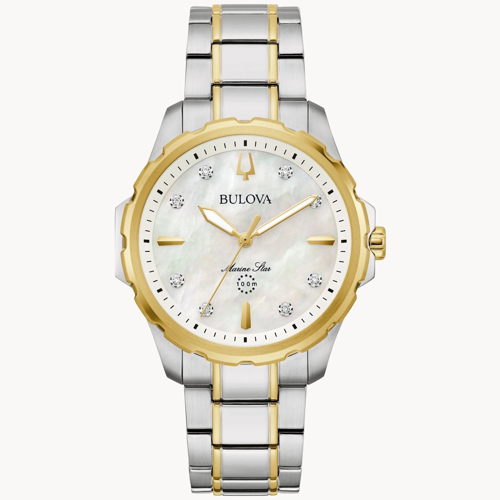 Elegant silver and gold wristwatch with a white dial and date display.