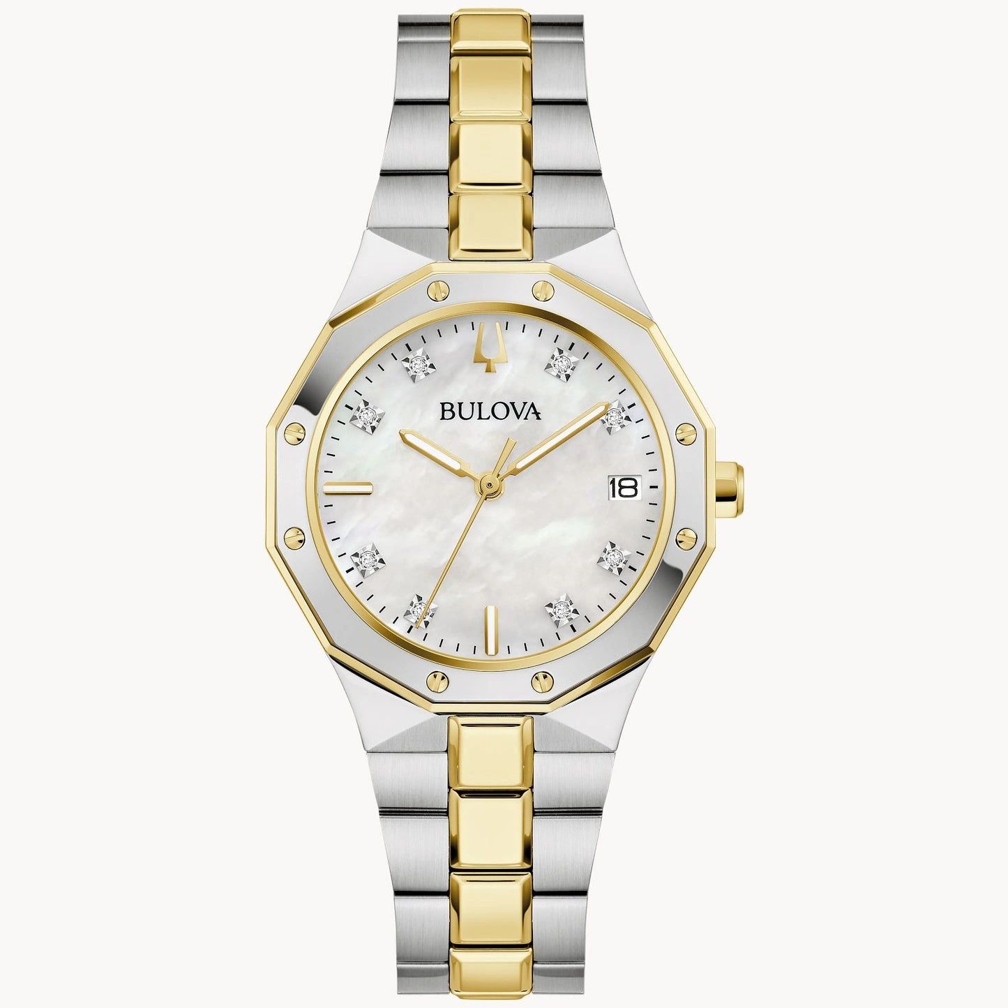 Elegant two-tone wristwatch with diamond accents and date display.