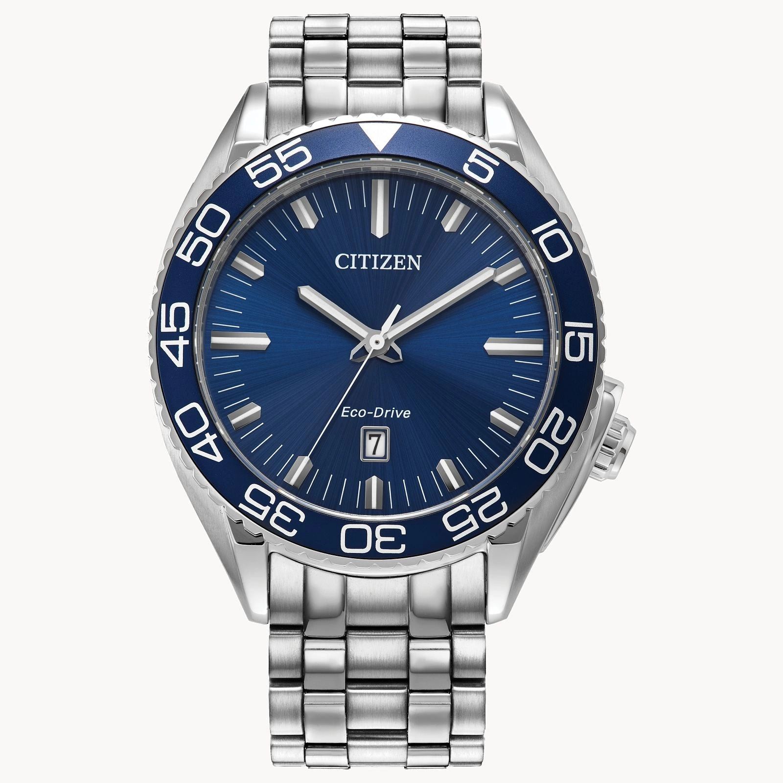 Elegant Citizen wristwatch with blue dial and silver metal band.
