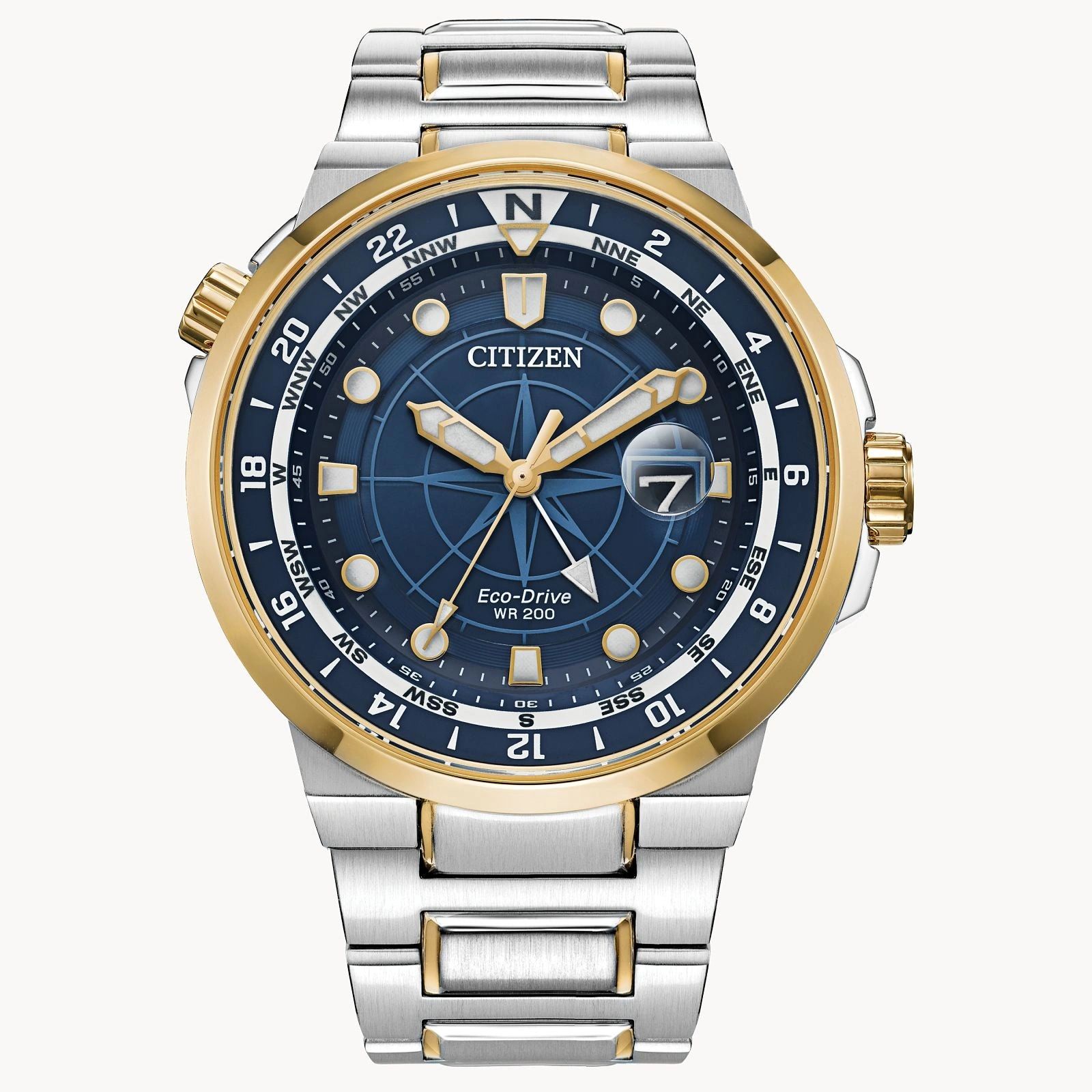 Elegant two-tone wristwatch with blue dial and gold accents.