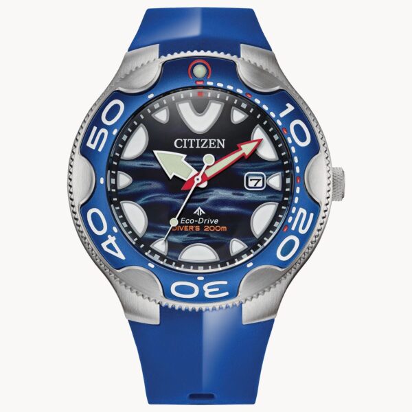 Blue Citizen wristwatch with a sporty design and date display.