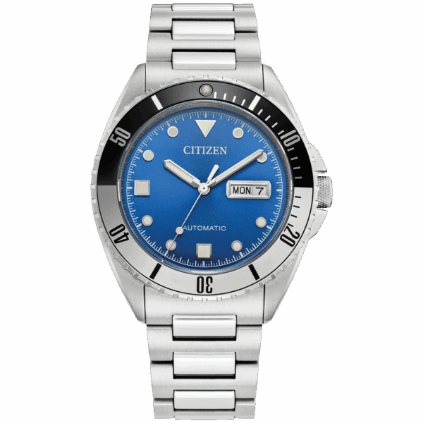 Elegant Citizen wristwatch with a blue dial and stainless steel band.