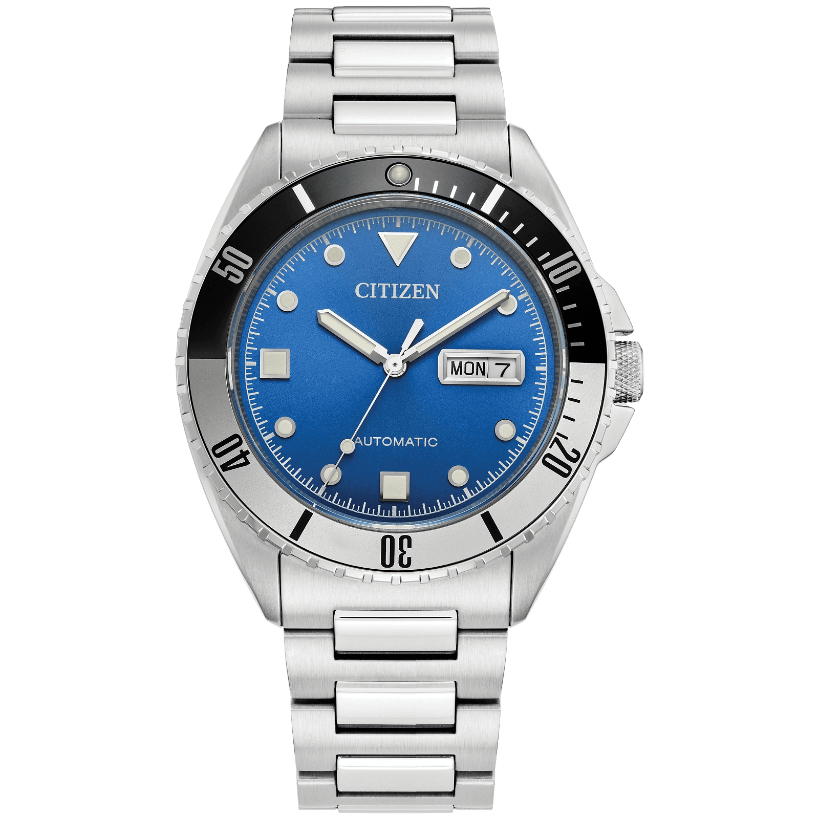 Elegant Citizen wristwatch with a blue dial and stainless steel band.