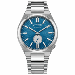 Elegant Citizen wristwatch with blue dial and silver stainless steel band.
