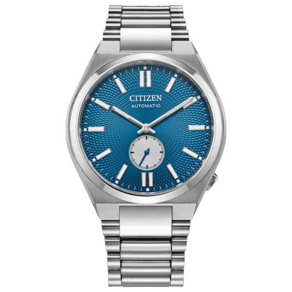 Elegant Citizen wristwatch with blue dial and silver stainless steel band.