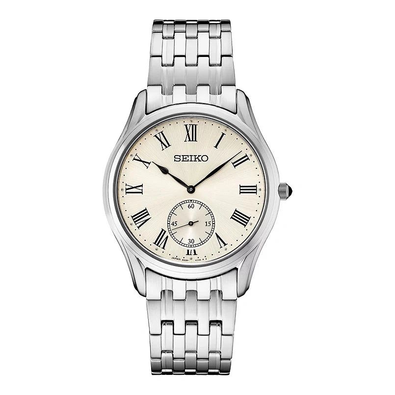 Elegant Seiko wristwatch with silver band and cream dial.