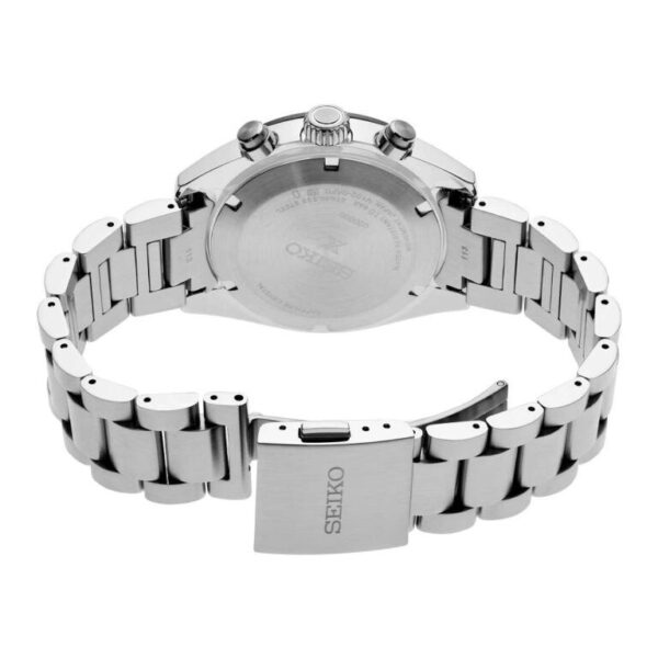 Silver metal wristwatch with a link bracelet and clasp.