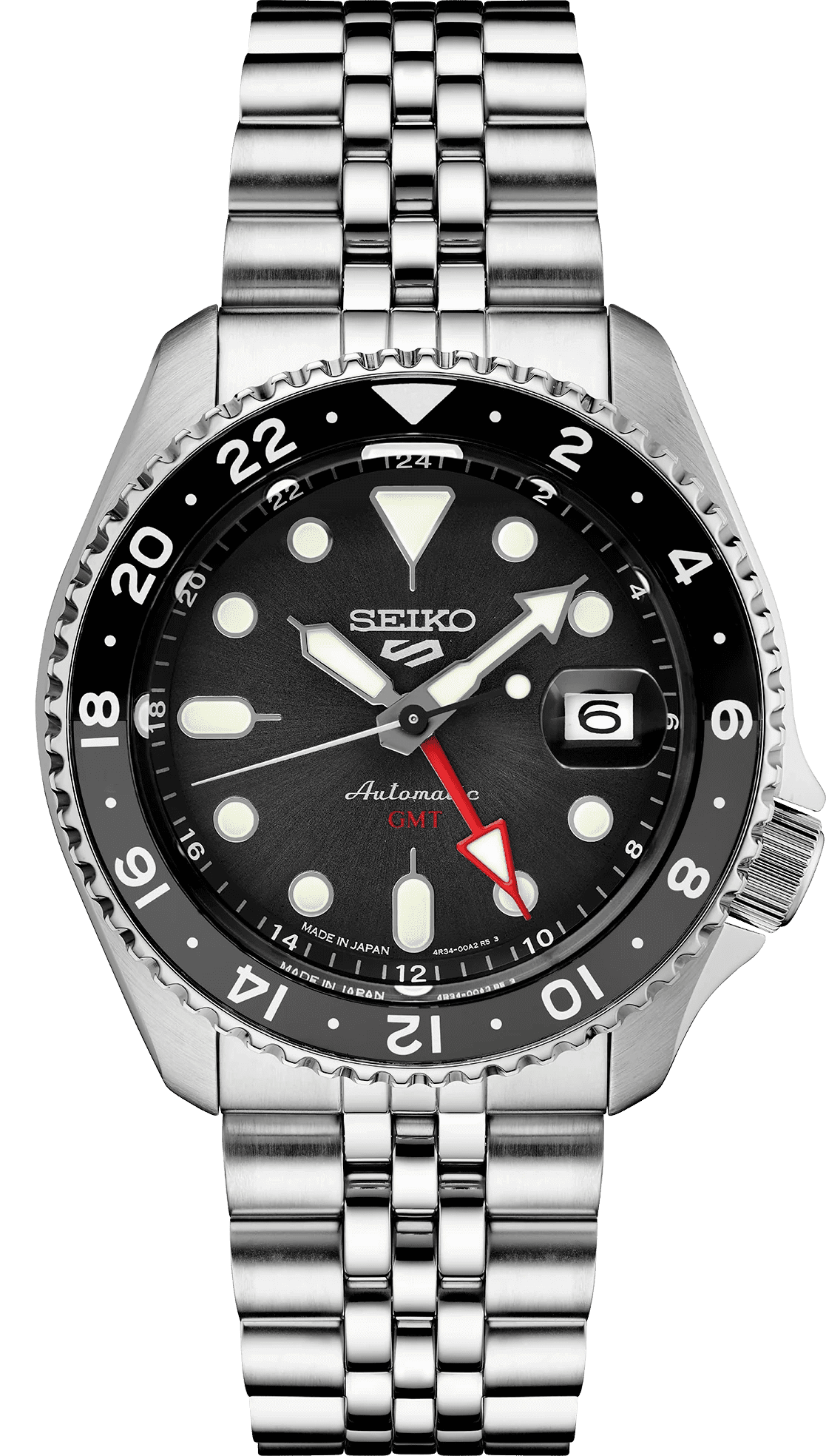 Seiko automatic wristwatch with black dial and date display.
