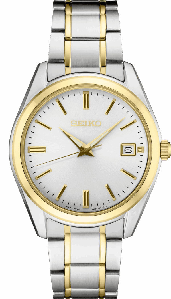 Elegant Seiko wristwatch with gold and silver tones.