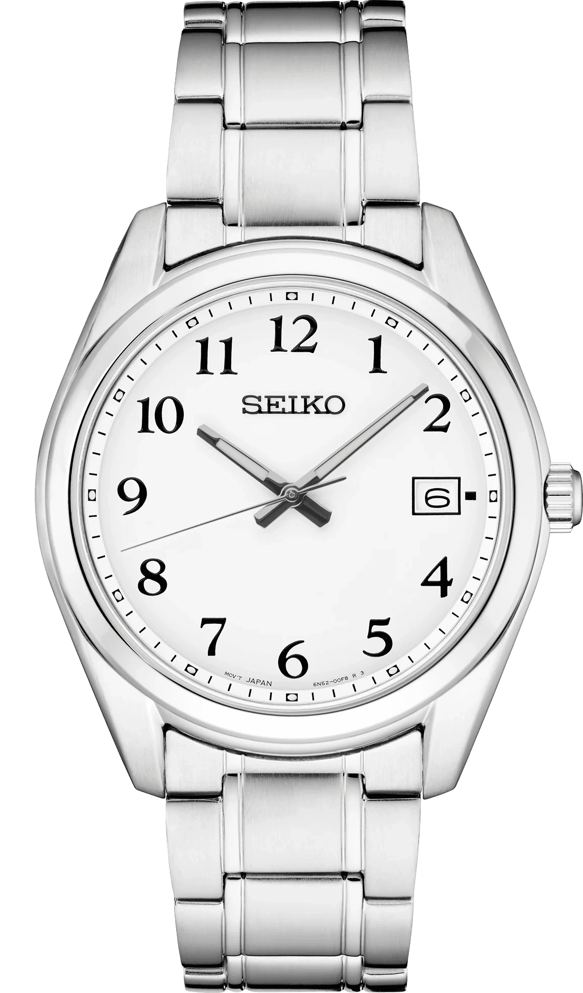Classic Seiko wristwatch with white dial and date display.