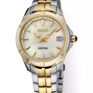 Elegant two-tone wristwatch with gold and silver accents.
