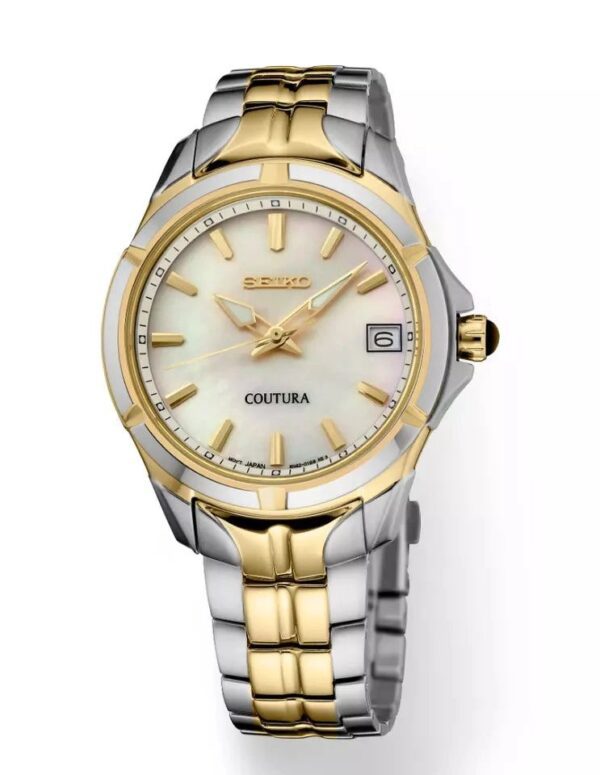 Elegant two-tone wristwatch with gold and silver accents.