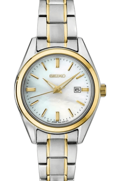 Elegant Seiko wristwatch with gold and silver tones.