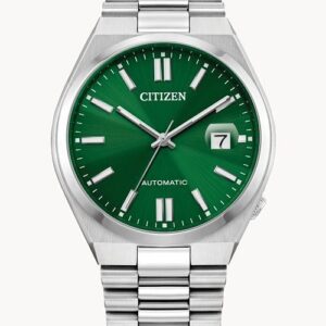 Elegant Citizen wristwatch with a green dial and stainless steel band.