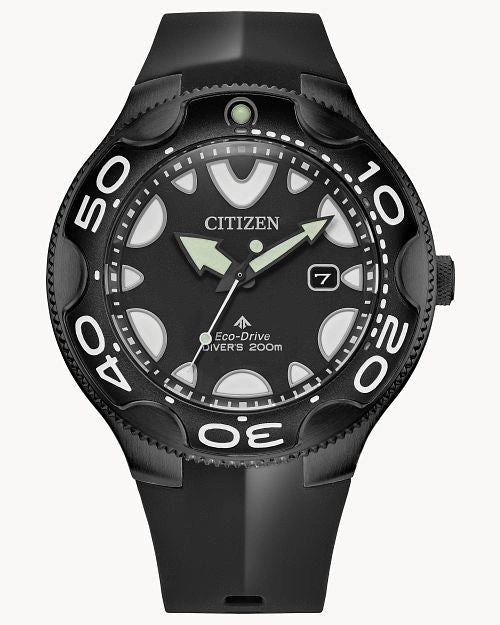 Black Citizen dive watch with luminous hands and markers.