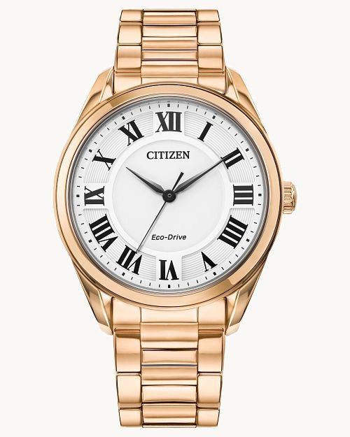 Elegant gold Citizen wristwatch with Roman numeral dial.